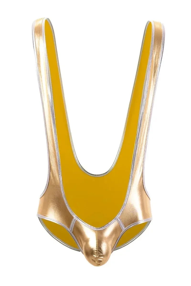 Sexy Men's Undershirts Wrestling Leotards Singlet Jumpsuit Youth Erotic Pu Leather Bodywear Gay Porn Lingerie Jockstrap Bodysuit