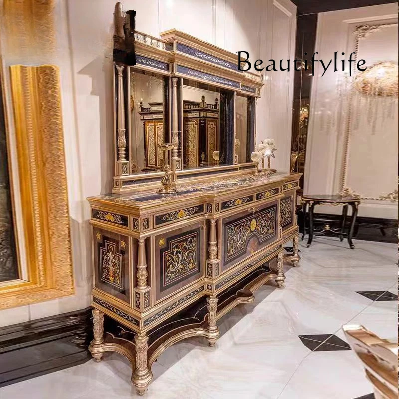 

Solid wood exquisite parquet dining side cabinet French locker restaurant entrance tea cabinet villa furniture