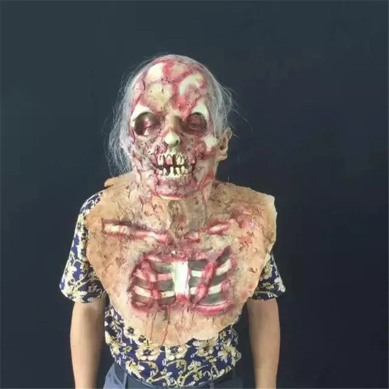 Halloween straszna maska z głową zombie Horror kostium przerażające lateksowe nakrycie głowy unisex krwawawa dorosła maskarada element ubioru rekwizyty dekoracyjne
