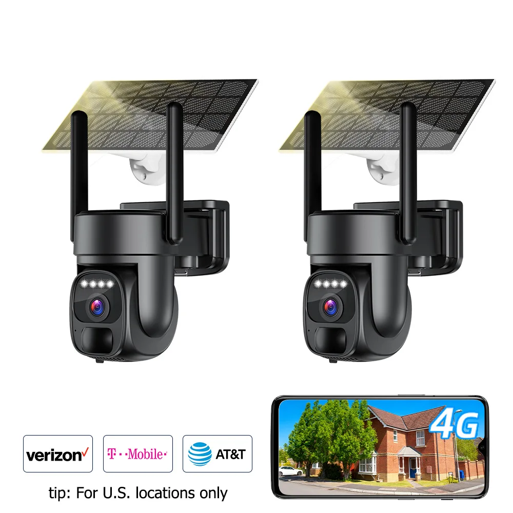 2PCS Solar-Powered EU 4G  Charging Night Vision Security Camera Camera Outdoor Surveillance Camera Black Human Detection