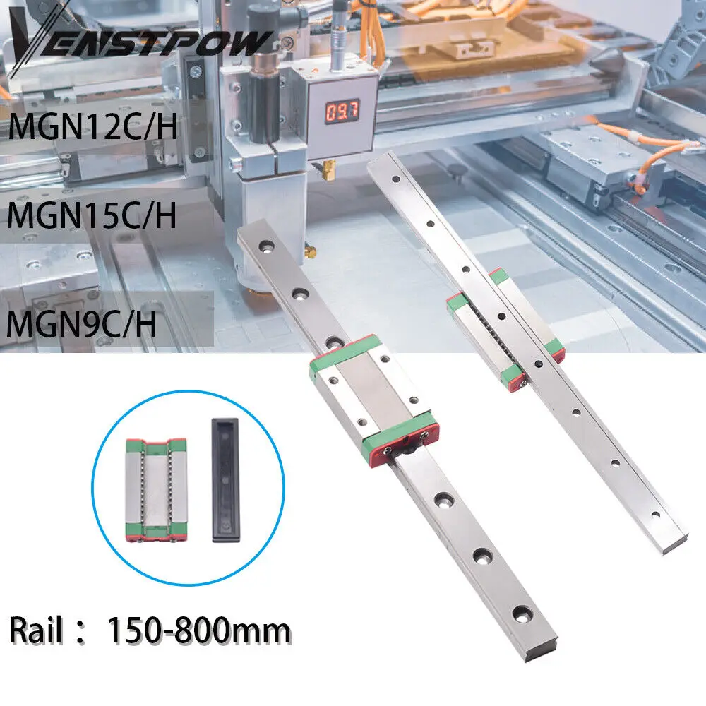 100~800mm MGN12H/ MGN15H/ MGN12C/ MGN9H Linear Sliding Rail Guide with Carriage Block for 3D Printer and CNC Machine