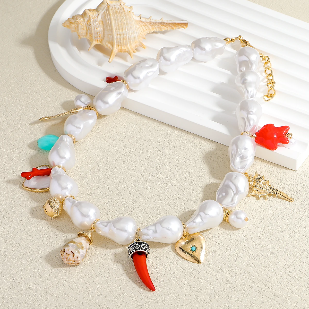 2025 جديد عصري ZAA فو الباروك اللؤلؤ حلية قلادة للنساء محارة القلب الفلفل الحار قلادة مجوهرات مأدبة البوب اكسسوارات