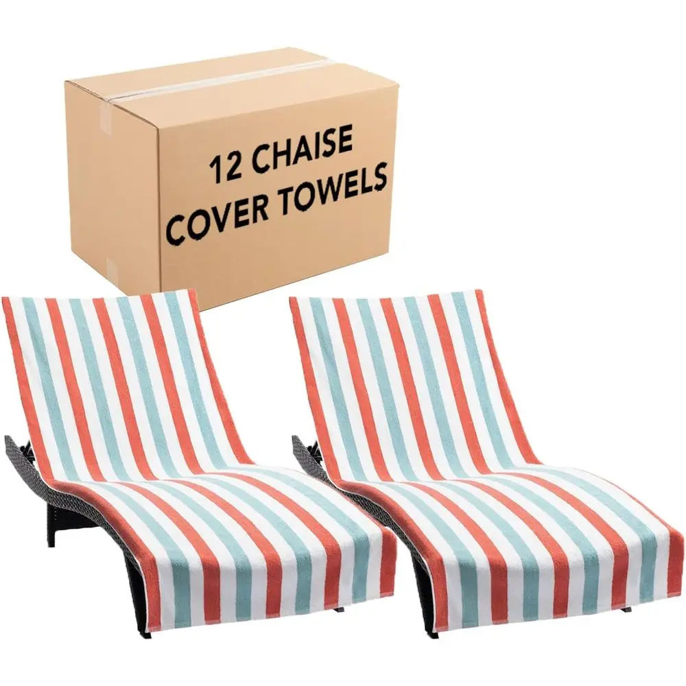 

Striped Cotton Chaise Lounge Cover with Cup Holder for Outdoor Use, 30x85in, Crab/Pool Blue