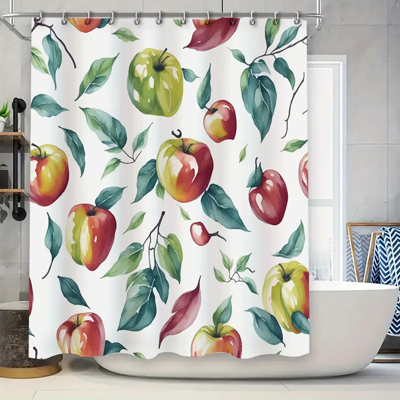 Colorful Fruit Print Shower Curtain Rustic Red Green Yellow Pattern Waterproof Bathroom Decor 72x78in (6 Pack Rings)