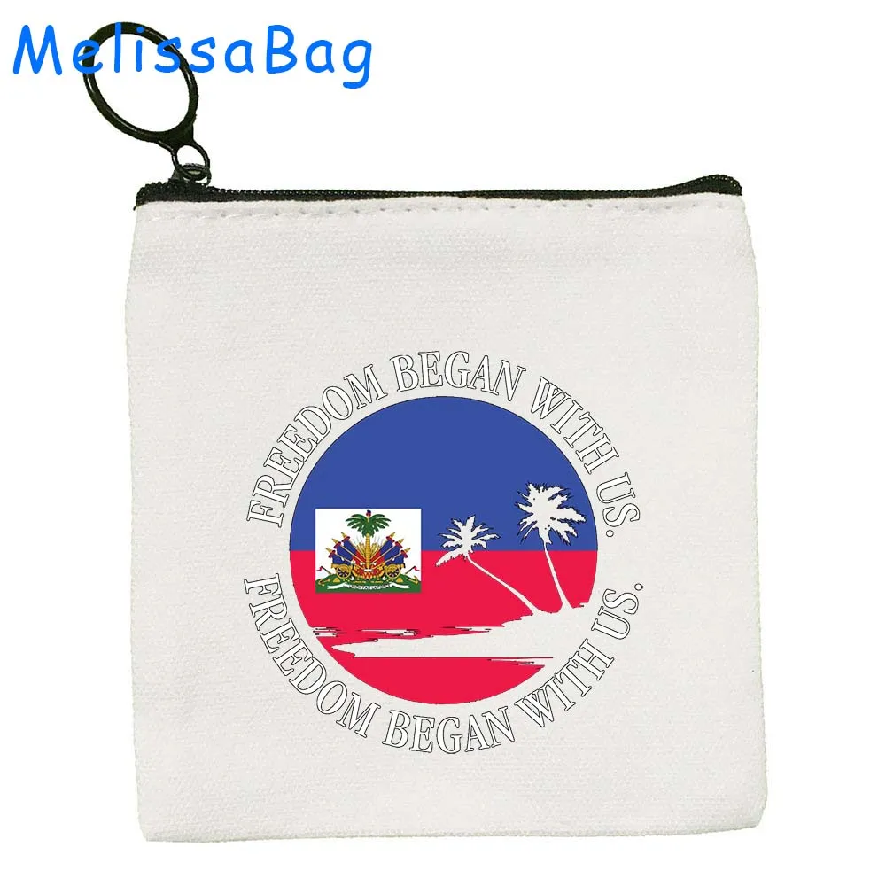 Haiti Country Map Flag Heritage Month Haitian Girl Gifts Heart Canvas Coin Purse Key Case Card Storage Bags Wallet Zipper Pouch