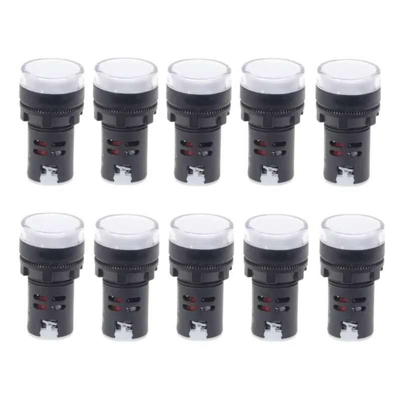 10Pcs Blanc Bouton 22mm Panneau Montage LED Indicateur D'alimentation Voyant Lampe AD16-22 12V 24V 110V 220V