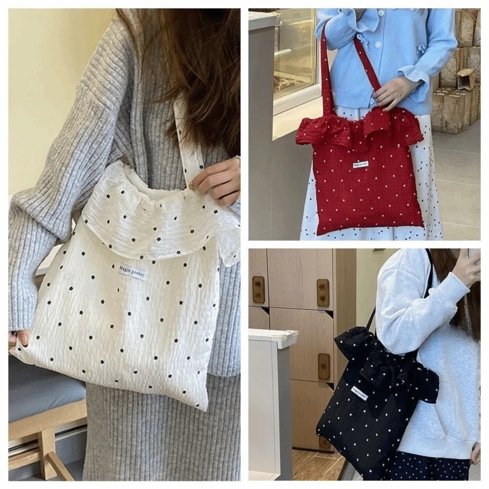 Chiffon Women Shoulder Bag Large Capacity Wave Point Crossbody Bag Lightweight Multi Layer Lady Handbag Student Class