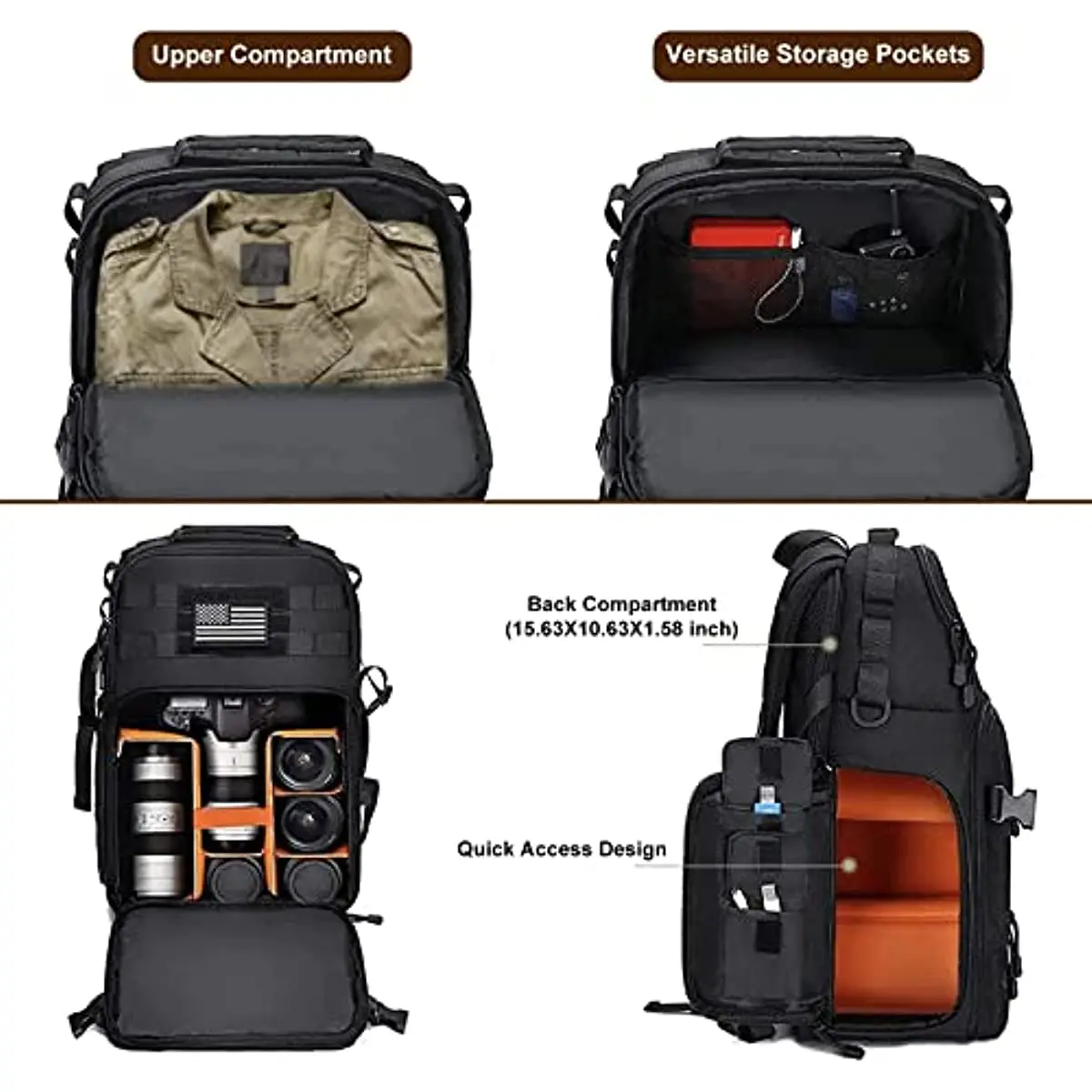 Mirrorless Photography Camera Backpack Case com Suporte para Tripé, Compartimento para Laptop, DSLR, SLR, Canon, Nikon, Sony, 15-16"