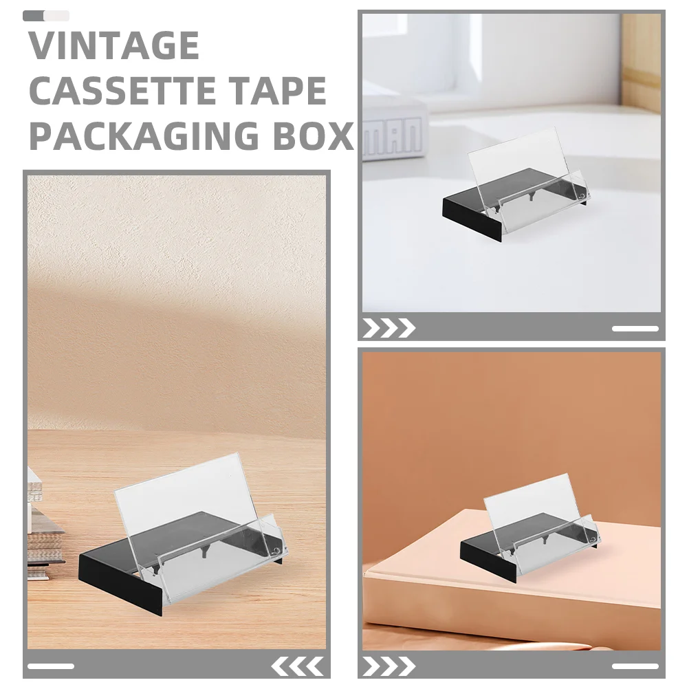 กล่องเก็บเทปคาสเซ็ตย้อนยุค 5 ชิ้น กล่องเก็บแผ่นเสียงพลาสติกแบบวินเทจ ชั้นวางโชว์คริสตัล ป้องกันฝุ่น