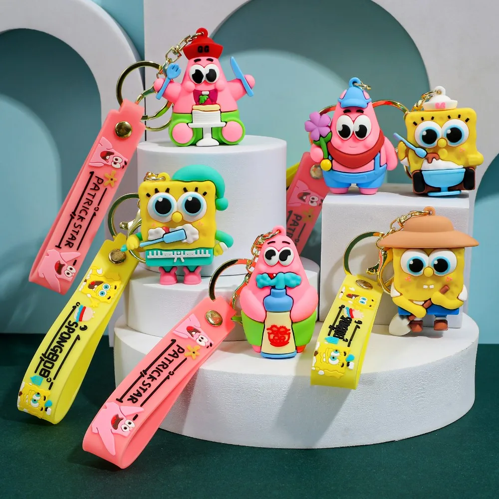 LLavero de Bob Esponja de dibujos animados, llavero con colgante de juguete de Patrick Star, decoración de bolso, llavero de coche, regalo de cumpleaños para niños