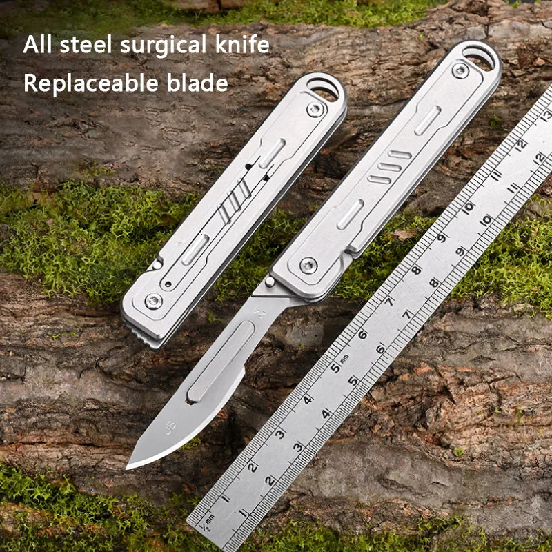 Portable EDC Stainless Steel Surgical Knife Mini Folding Sharp Portable Express Box Opening Keychain Paper Cutting Knife