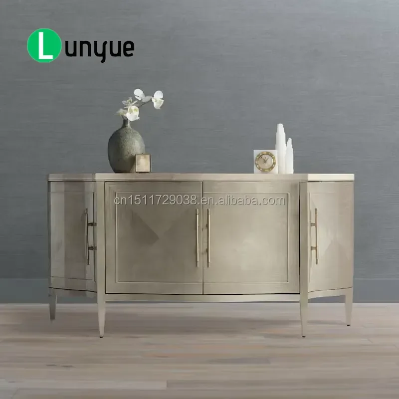Modern Luxury 4 Door Buffet Sideboard Curved Champagne Gold Storage Cabinet for Living Dining Room High End Furniture