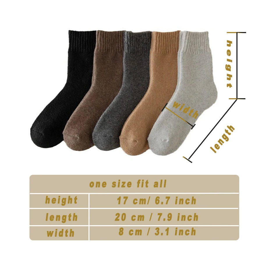 5 pares de calcetines de lana gruesos de otoño e invierno, calcetines casuales de tela de rizo de Color sólido para hombre, calcetines de lana cálidos para mujer
