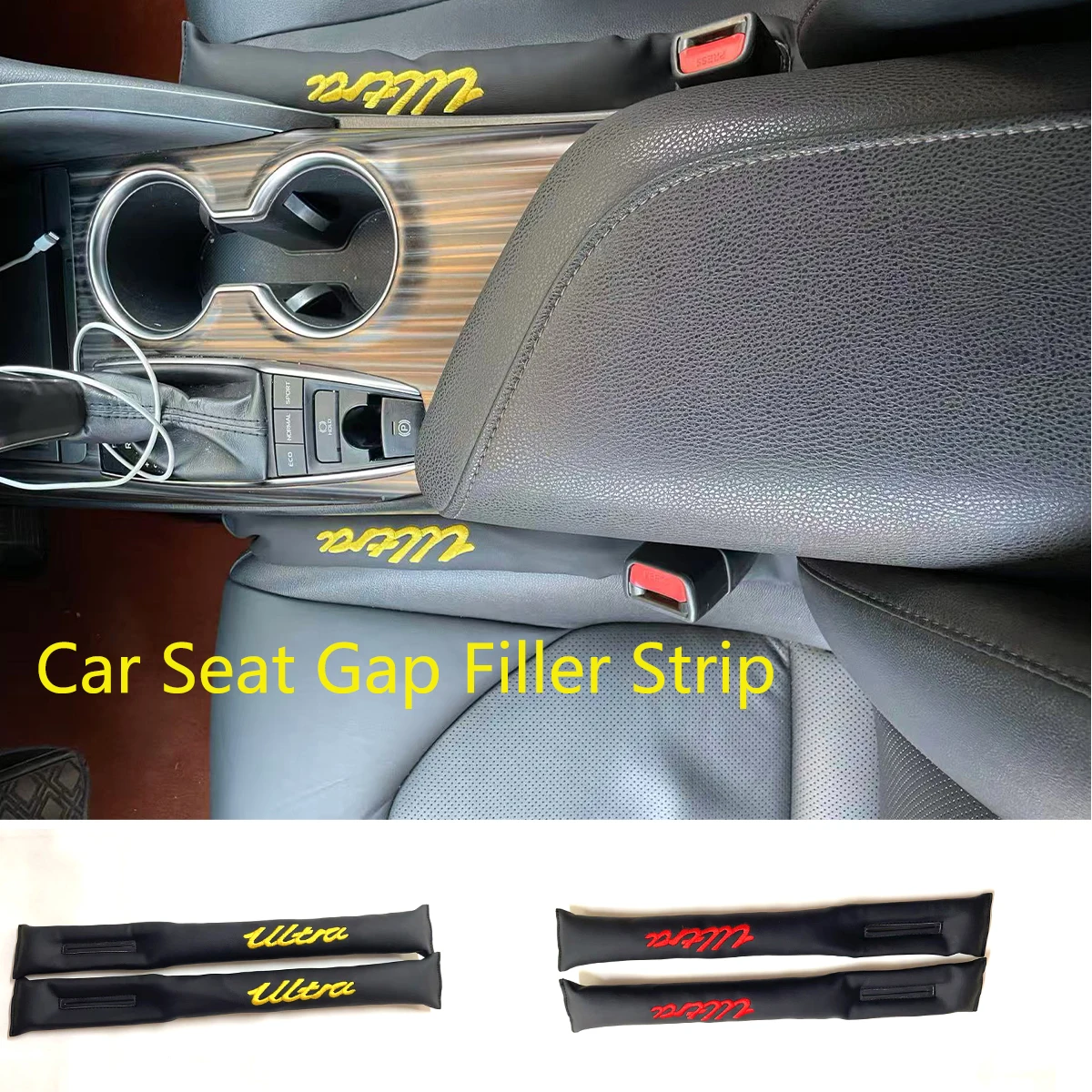 2Pcs PU Leather Car Seat Gap Filler With Seat Belt Hole Anti-Drop Leak Proof Strip Stop Phone Key Falling Universal Car Interior