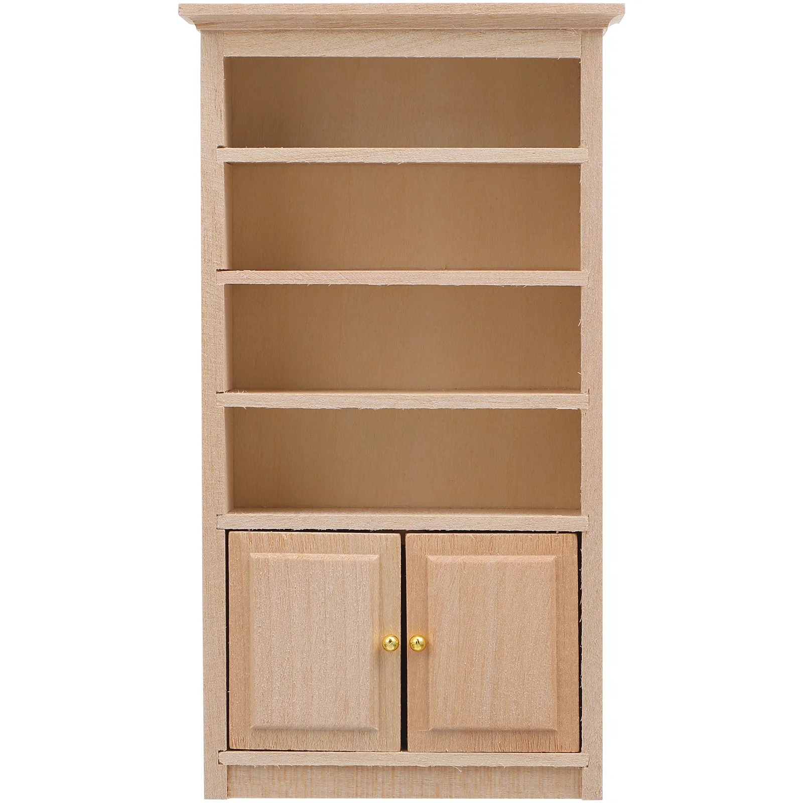 Toys Solid Wood Cabinet Model Mini House Bookshelf Showcase Wooden Beige Decor Micro Scene