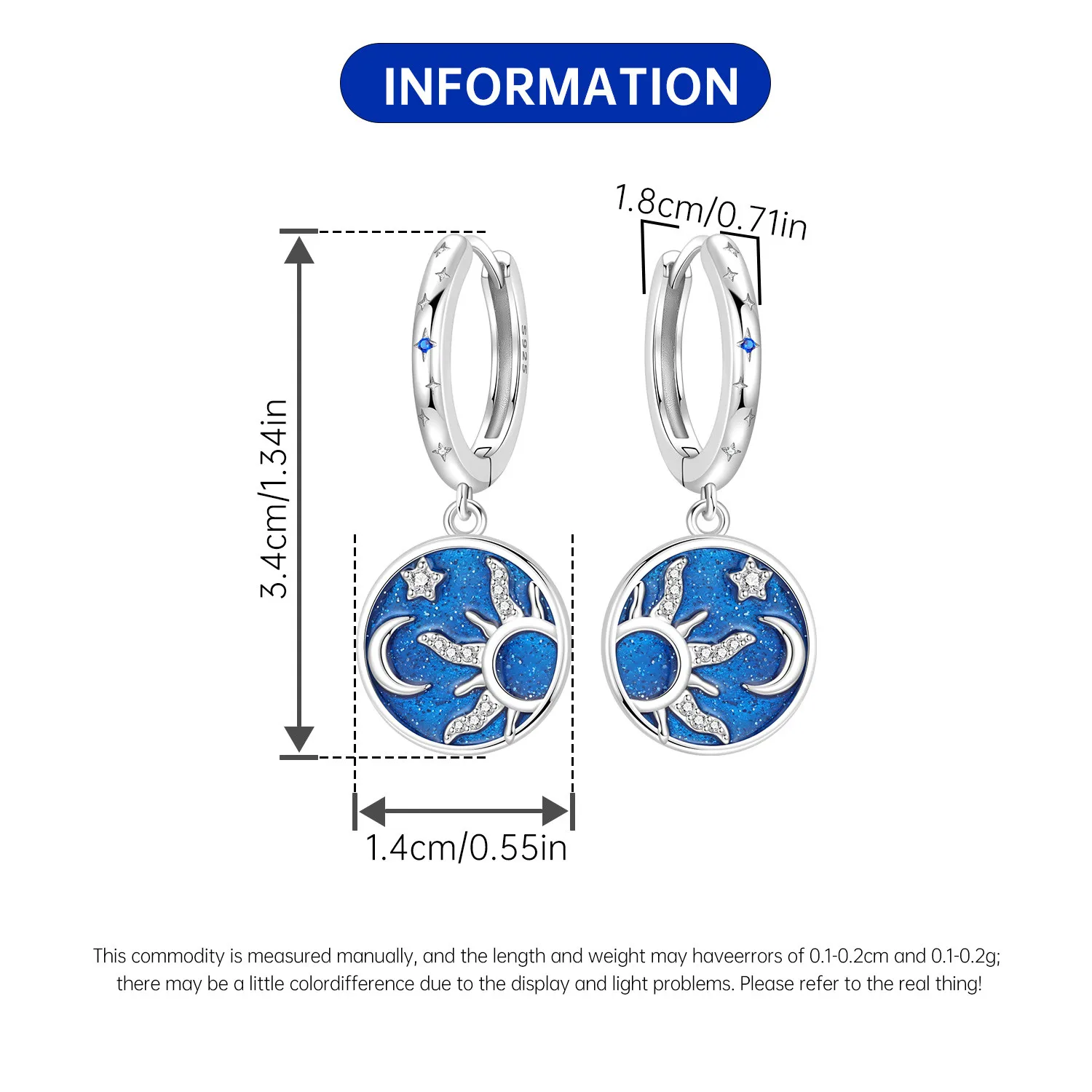 Original 925 Sterling Silber Ohrringe Himmelskundliche Sonne Stern Mond Tropfenohrringe für Frauen Täglicher Geburtstags- Valentinstags-Schmuck Geschenk – Detail 22
