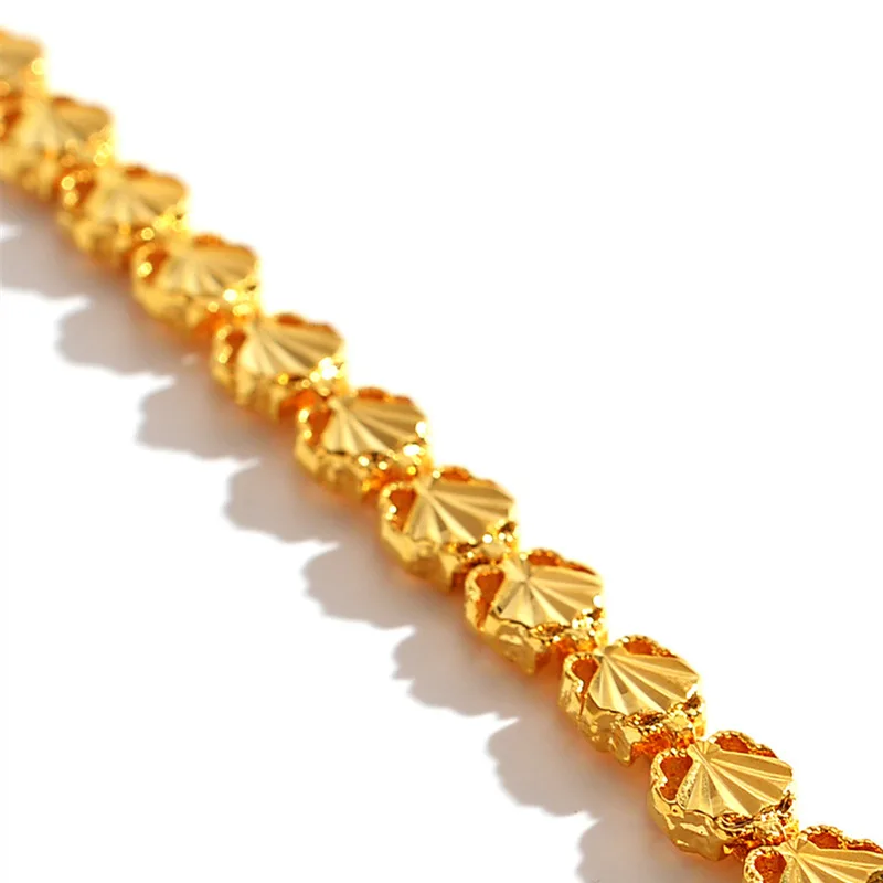 Women heart shaped watch chain bracelet of AU999 24K pure gold, firm connected links, smooth edges and multiple sizes to choose