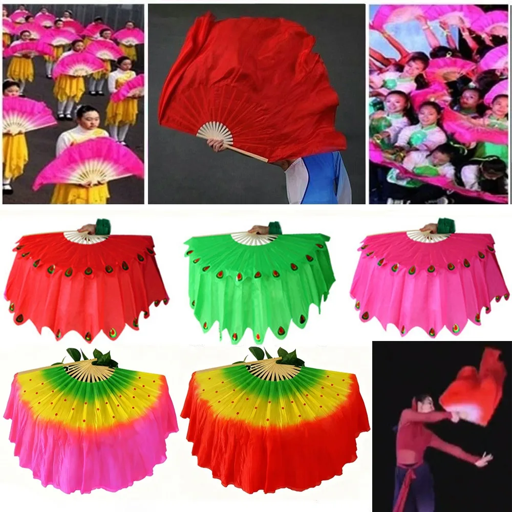 1 par de abanicos chinos de bambú de 31 cm para danza del vientre, coloridos, 10 estilos, abanicos de bambú para niños de 16 cm, de seda en forma de medio círculo
