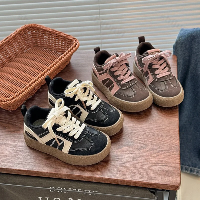 

Детская повседневная спортивная обувь с низким берцем на толстой подошве в стиле ретро, осень 202, модные универсальные удобные нескользящие массивные кроссовки для мальчиков