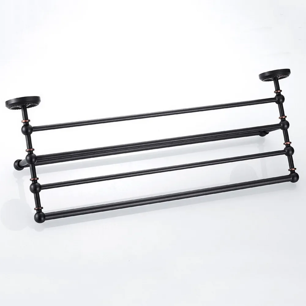 Akcesoria łazienkowe Czarny olej wcierany mosiądz Rzeźbiony kwiat Naścienny uchwyt na wieszak na ręczniki łazienkowe Półka na półkę aba210