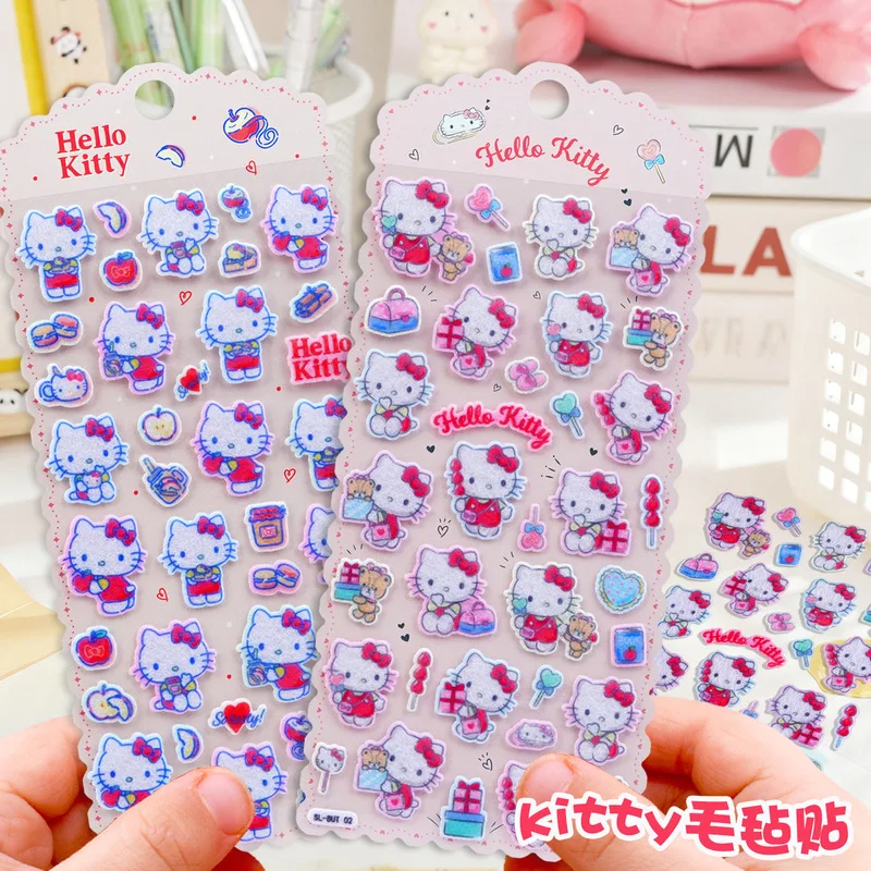 2 szt. Kawaii KT Cat Kuromi Filcowe Naklejki 3D Śliczne Zwierzątka DIY Dekoracja Telefonu Naklejki Artykuły Papiernicze do Rękodzieła dla Uczniów