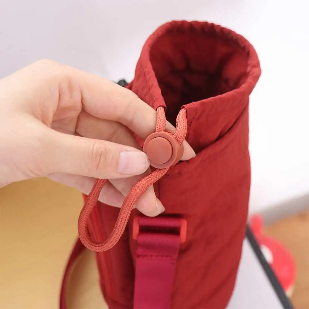 Canvas-Schultertasche für Wasserflaschen, einfarbig, mit Kordelzug, Umhängetasche für Mobiltelefone, im koreanischen Stil, minimalistische Tasche für Wasserflaschen. – Detail 3