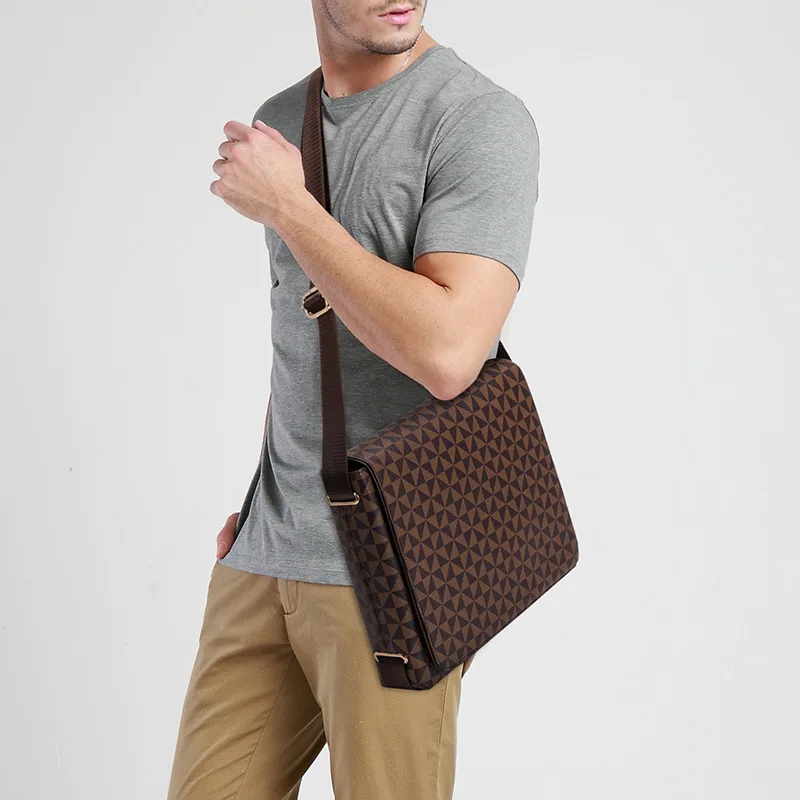 Man bag flip shoulder bag fashionable man cross body bag horizontal casual computer briefcase printed plaid business bag