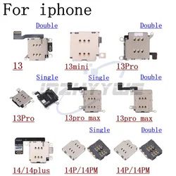 For iPhone 13 Mini 14 Plus Pro Max Single Double SiM Card Slot Tray Holder Reader Socket Flex Cable Replacement Parts
