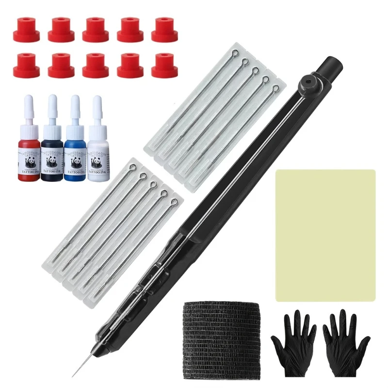 

Набор для татуировок для начинающих: расходные материалы, чернила, иглы, тренировочная кожа, профессиональный набор инструментов для начинающих художников