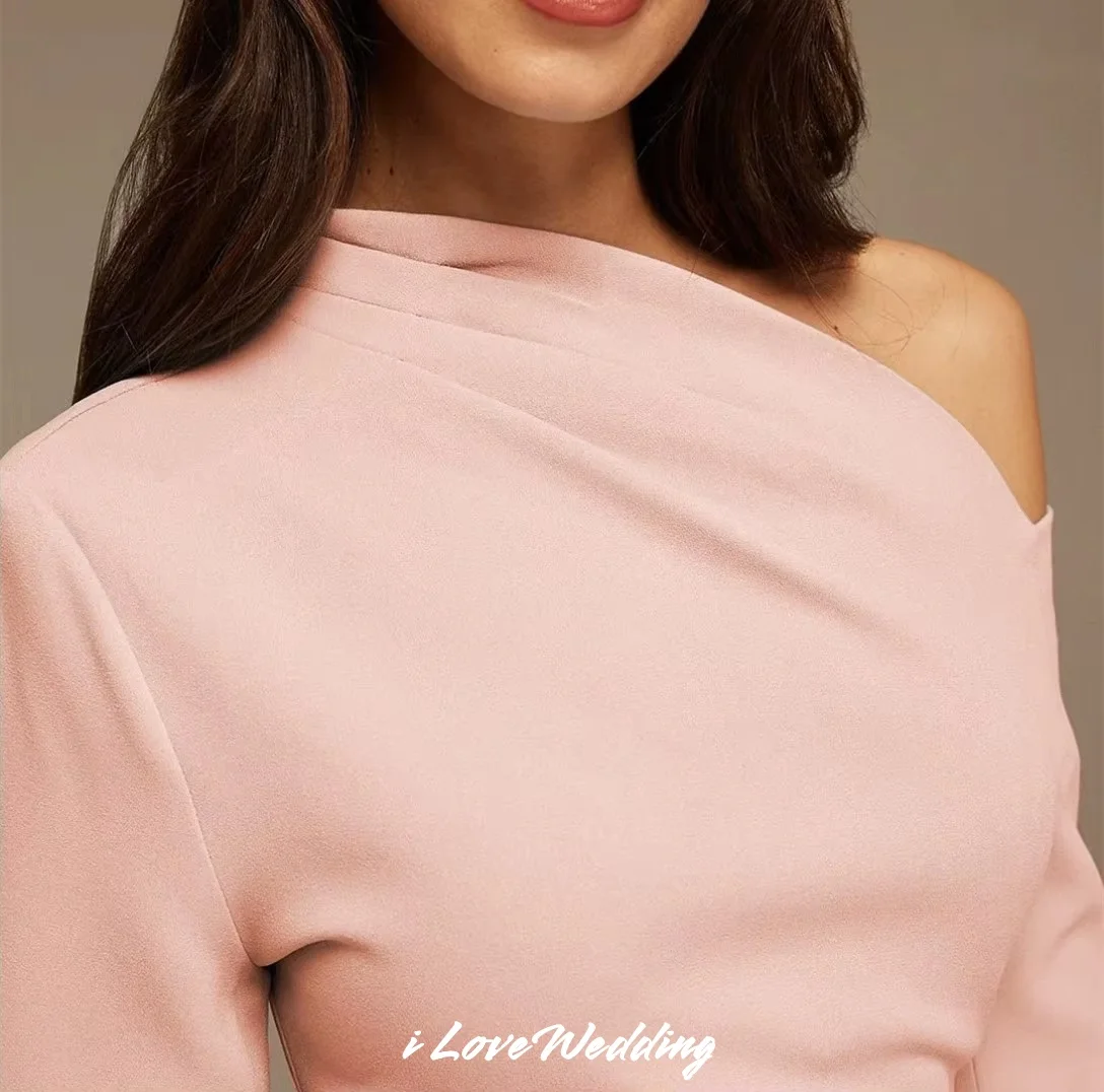 Abiti da sera monospalla rosa 2025 Abiti da sera alla caviglia a maniche lunghe in raso a trapezio Abiti da cerimonia per invitati personalizzati