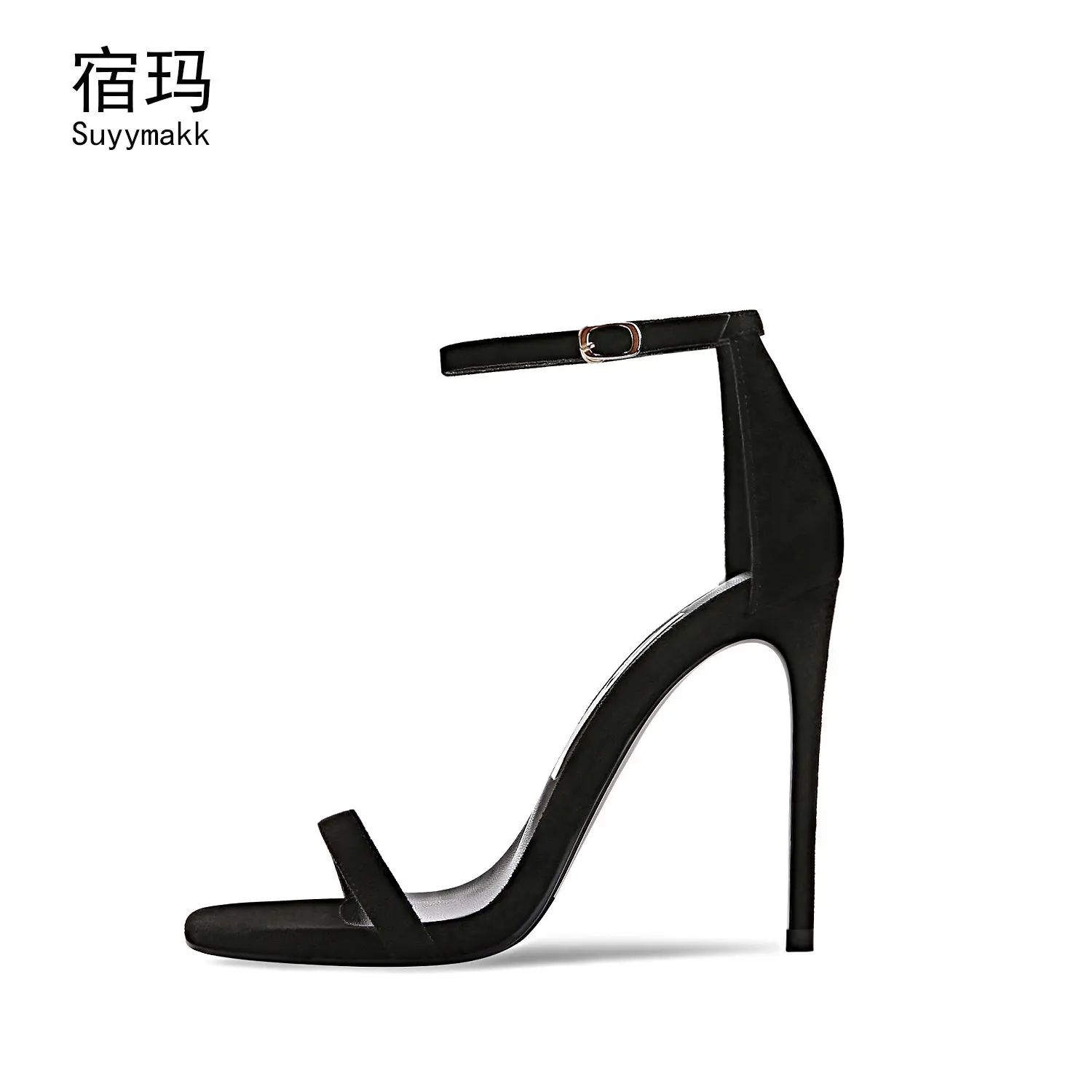 Universe Grocery Store 2026 New Black Suede Sandals Fairy Wind Fine Heel Open Toe Skinny Versatile One-word Strap High Heels