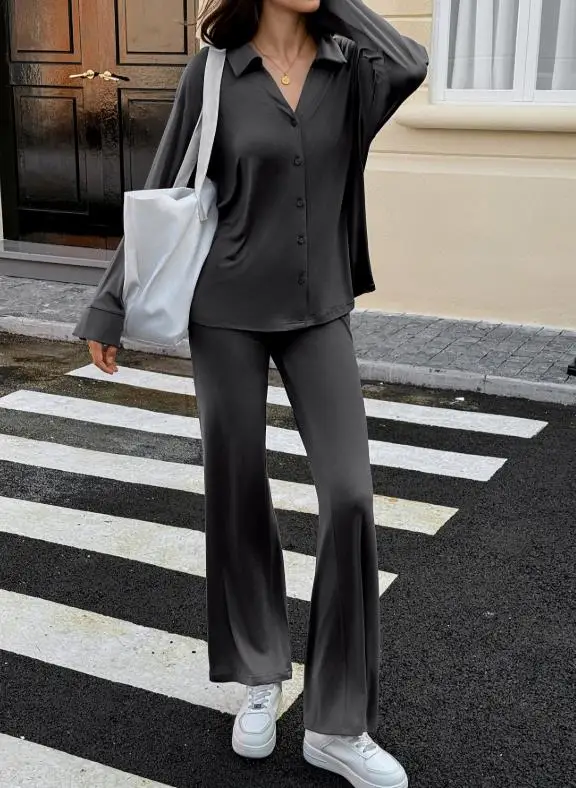 

2025 Autumn/Winter New Women's Fashion Leisure Vacation Style Button Shirt Long Dress Two Piece Set Women's Clothing