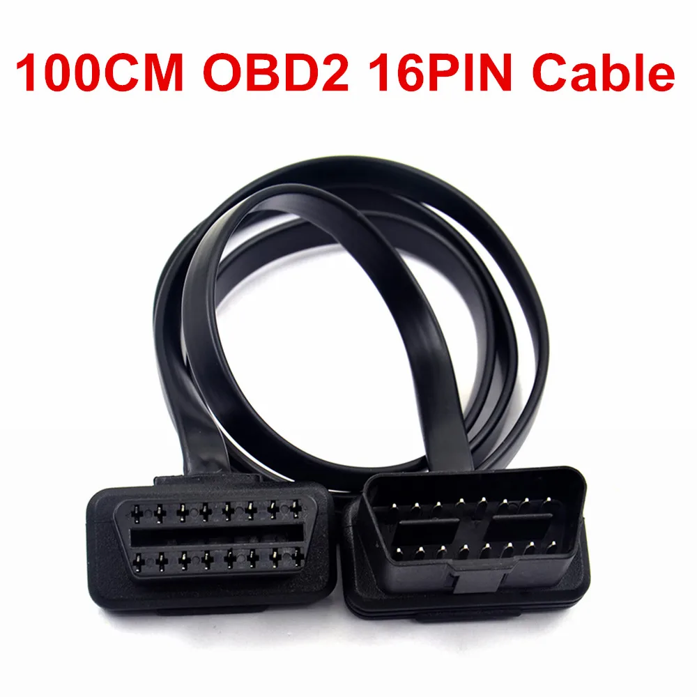 30/60/100CM Flat+Thin As Noodle 16 Pin OBD OBDII OBD2 16Pin Male To Female Car Scanner Extension Cable 8Core Connector