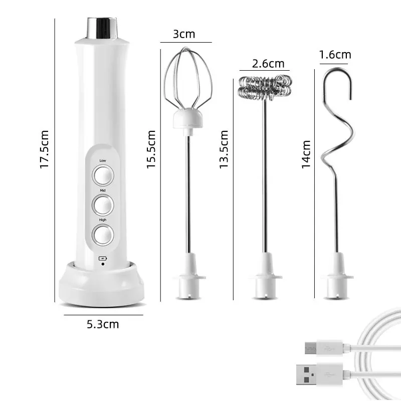 Portátil recarregável elétrica leite Frother, espuma Maker, Handheld Foamer, altas velocidades, misturador de bebidas, café espumando Wand, 3 em 1