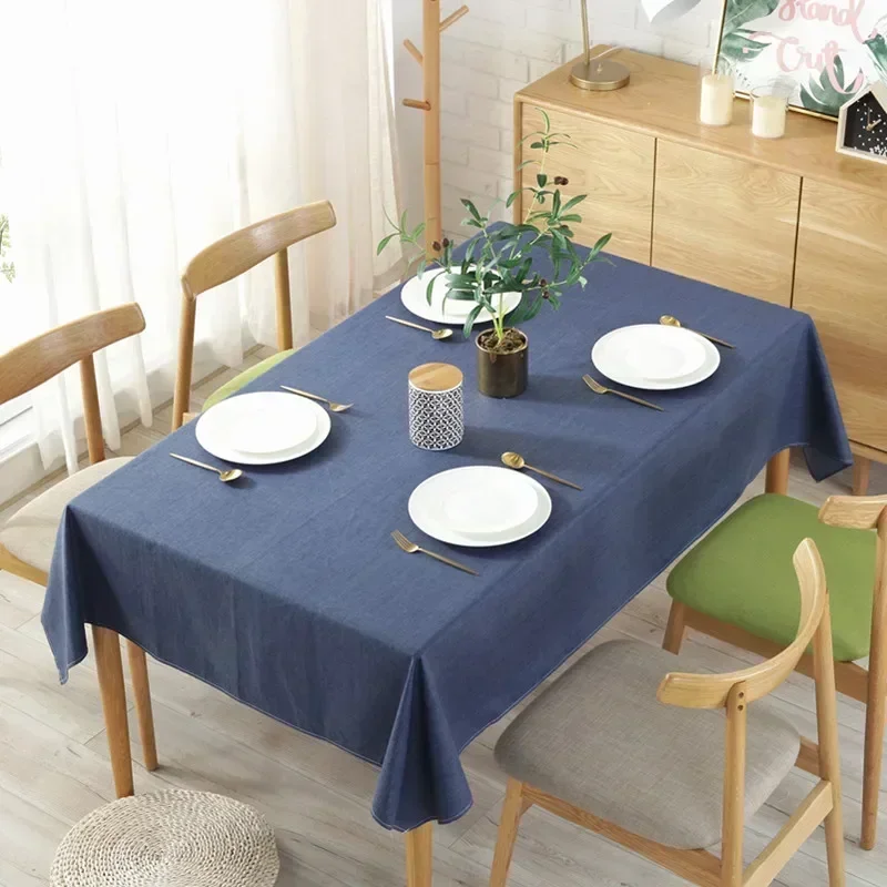 Waterproof Linen Solid Color Tablecloth Dining Table Cotton Linen Desk Cloth Household Coffee Tables Decoration Dustproof Cloth