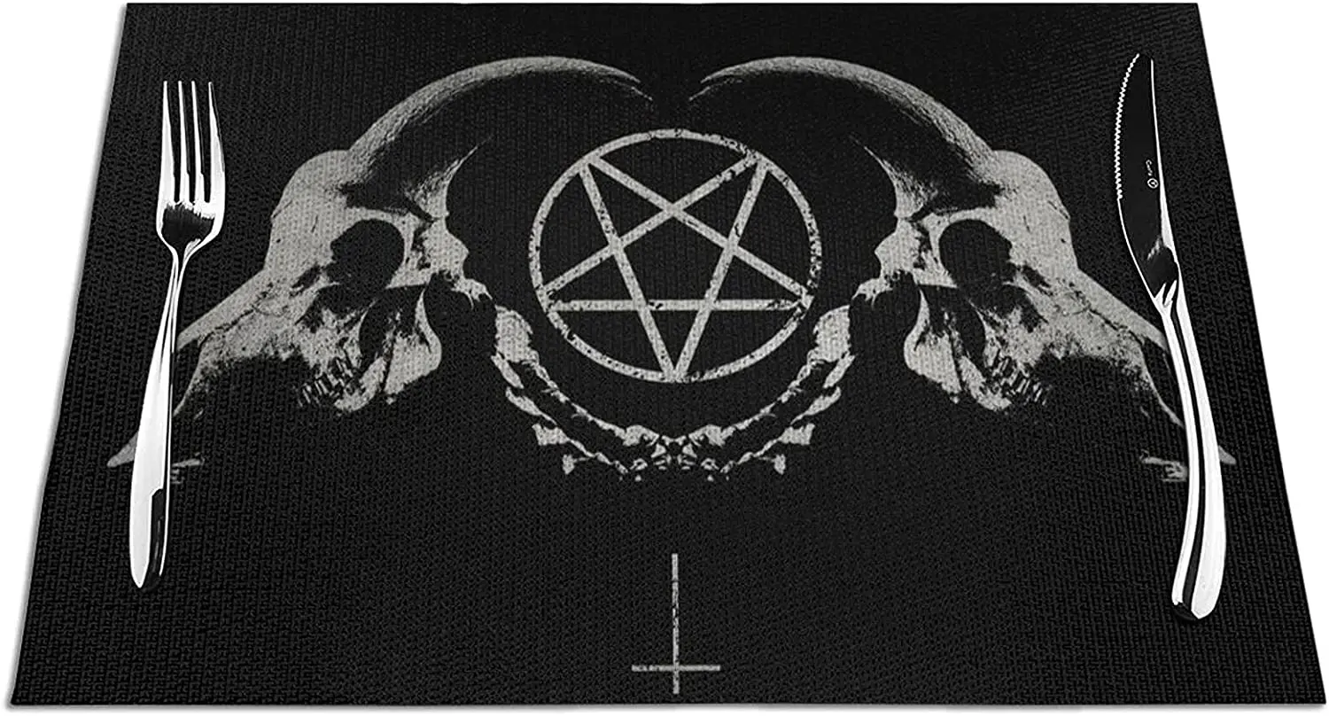 Gothic Occult Satan Penta Symbol Skull Placemats Set of 4 for Dining Table Plastic Wipeable Place Mats
