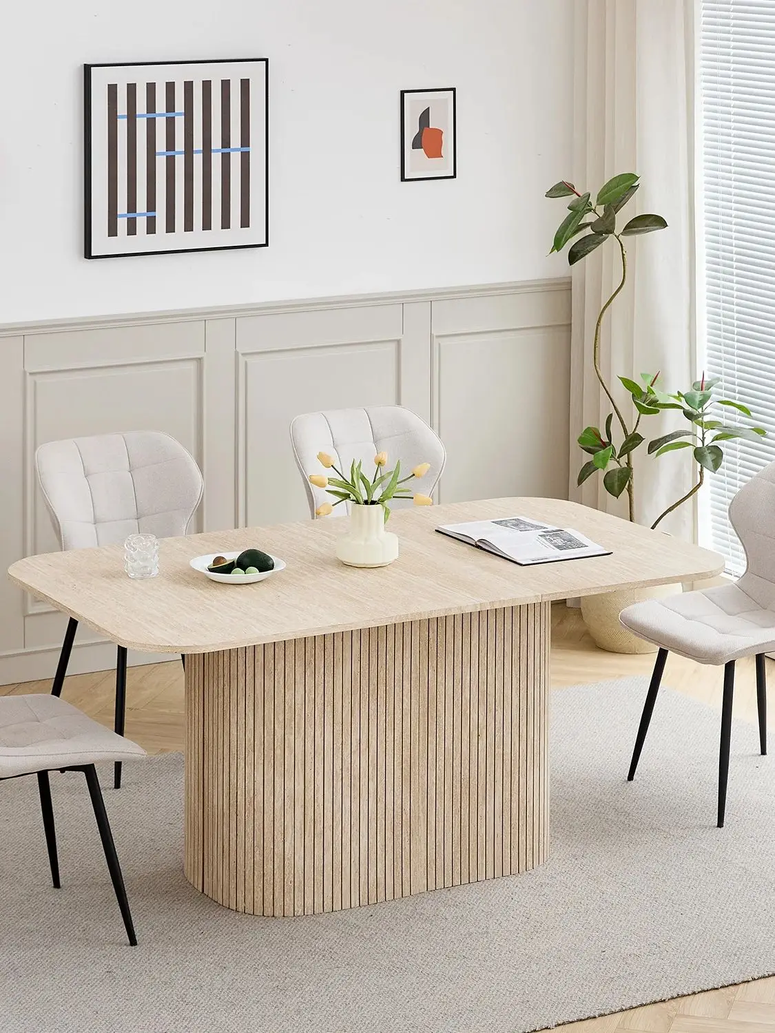 EGOONM Moderne eenvoudige rechthoekige eettafel van massief hout, lees- en recreatie-eettafel voor de woonkamer, voor 4-6 personen, 160*90cm - afbeelding 2