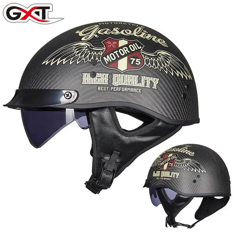 GXT Carbon Fiber Motorcycle Helmet Half Helmet 4 Seasons Retro Helmet Retro Electric Car Men Women helm motorcycle