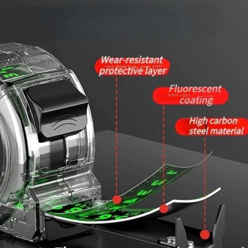 شريط قياس قابل للسحب عالي الدقة أداة نجارة حافظة شفافة مطلي بالفولاذ المقاوم للصدأ للقياسات 10 متر 32.8 قدم #4