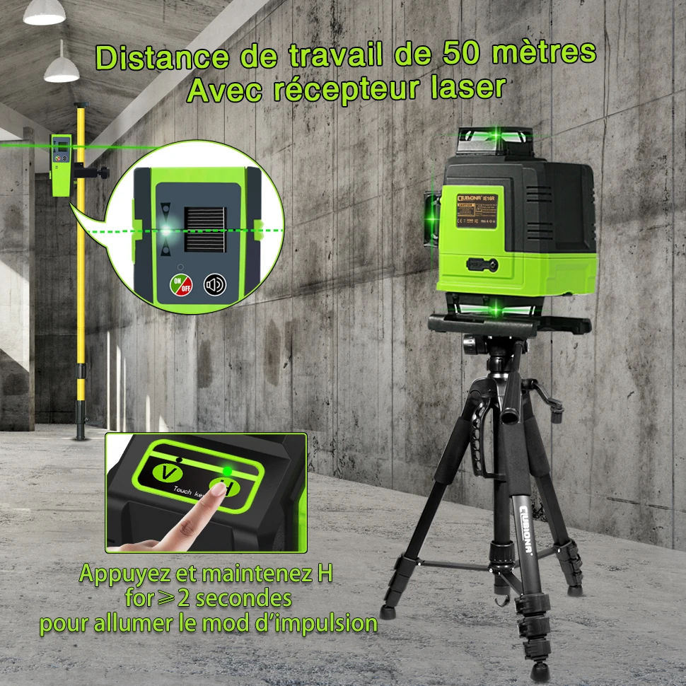 Clubiona 4D 16 lines Professional German Core Floor Ceiling Remote Control Green Line Laser Level with 5000mahs Li-Ion Battery