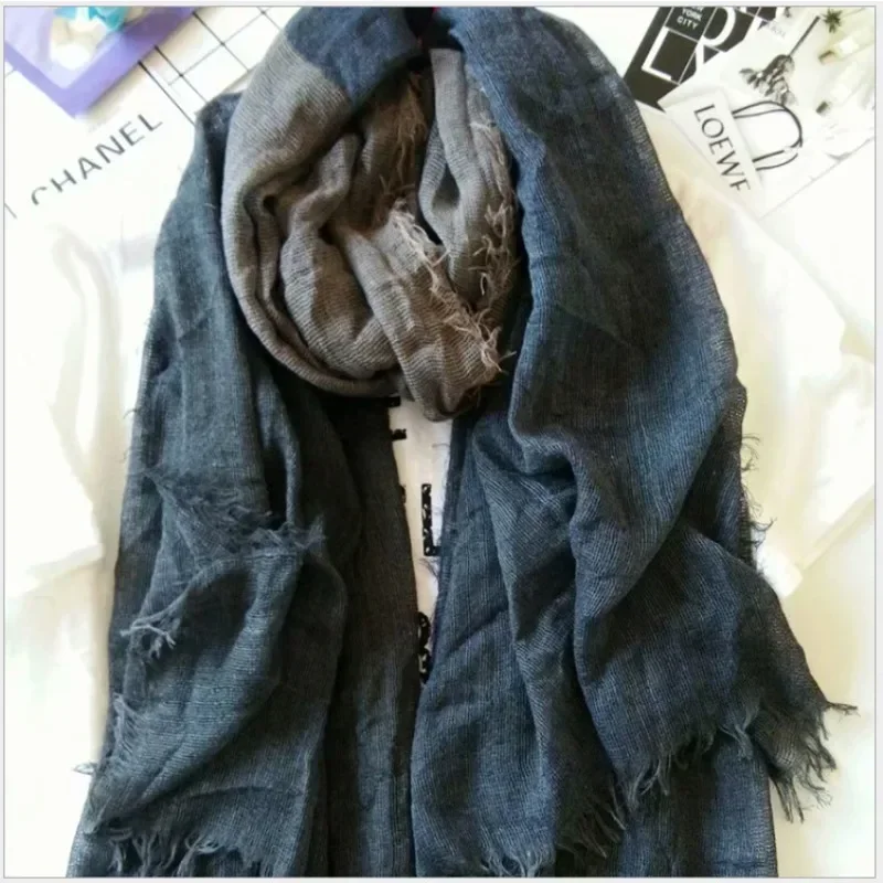 

Autumn and Winter New Polyester Cotton Scarf Three-color Splicing Classic Versatile Retro Literary Plain Shawl