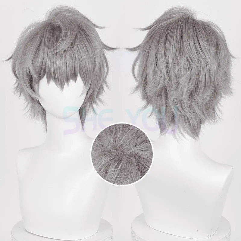 

2 Styles Anime Till Synthetic Hair Short 30cm Grey Cosplay Wigs Heat Resistance Hair Halloween Party Wigs + Free Wig Cap
