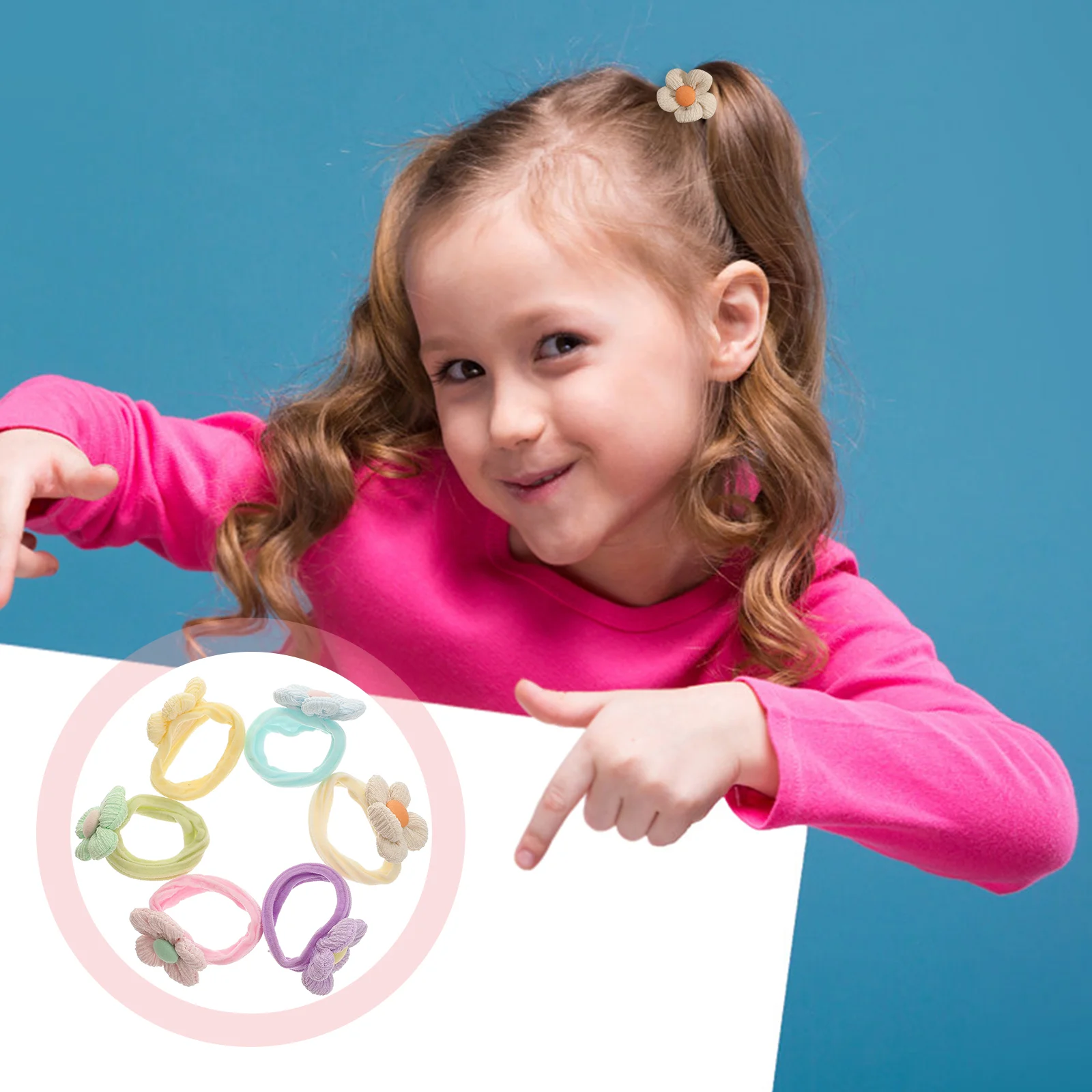 

6 Pcs Elastic Flower Hair Ties Baby Ponytail Holders for Girls Kids Toddler Cloth Rubber Band Accessories Easy Stretch
