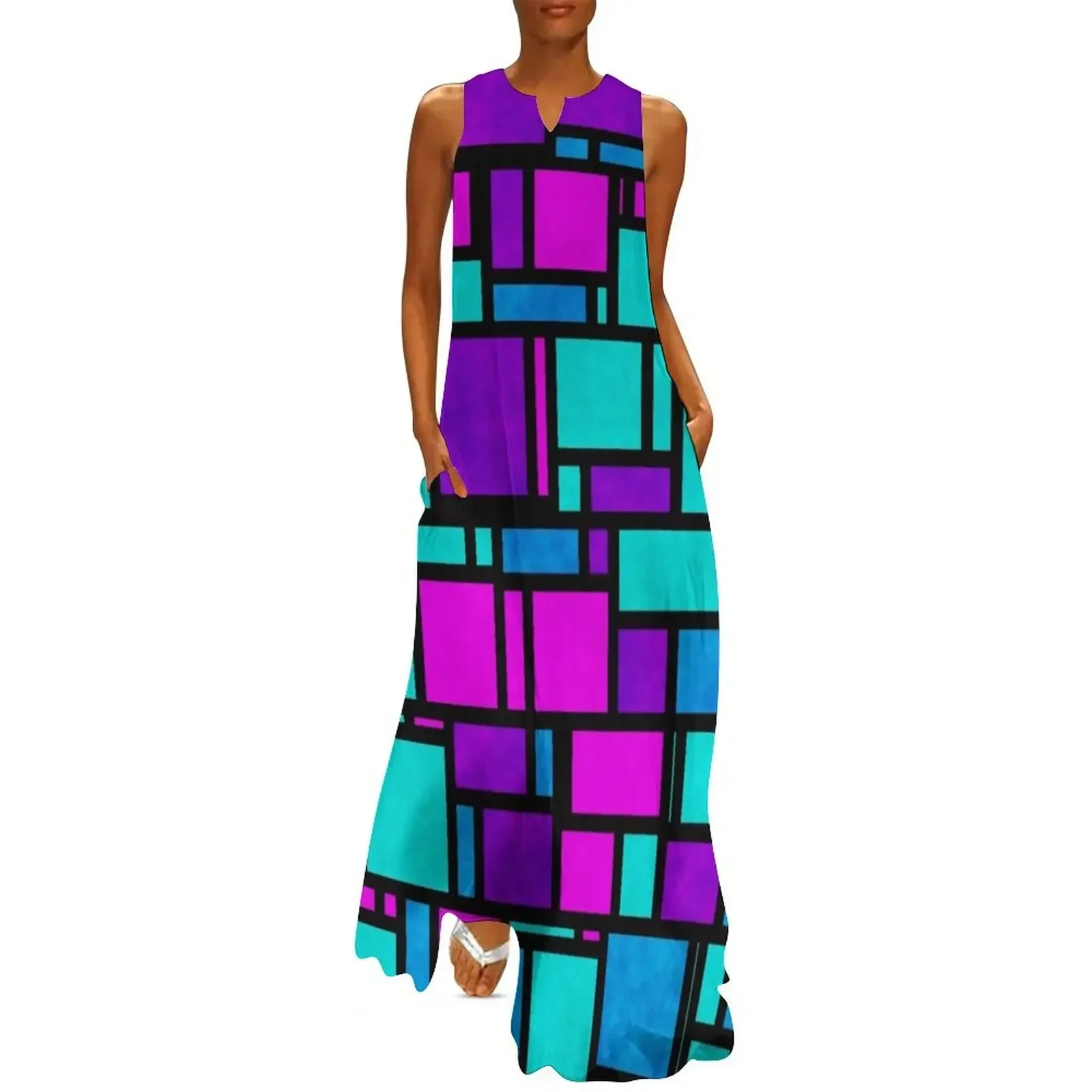 

Jewel Tone Mondrian Long Dress dresses with long sleeves summer women's dress 2025 Dance dresses Dress women