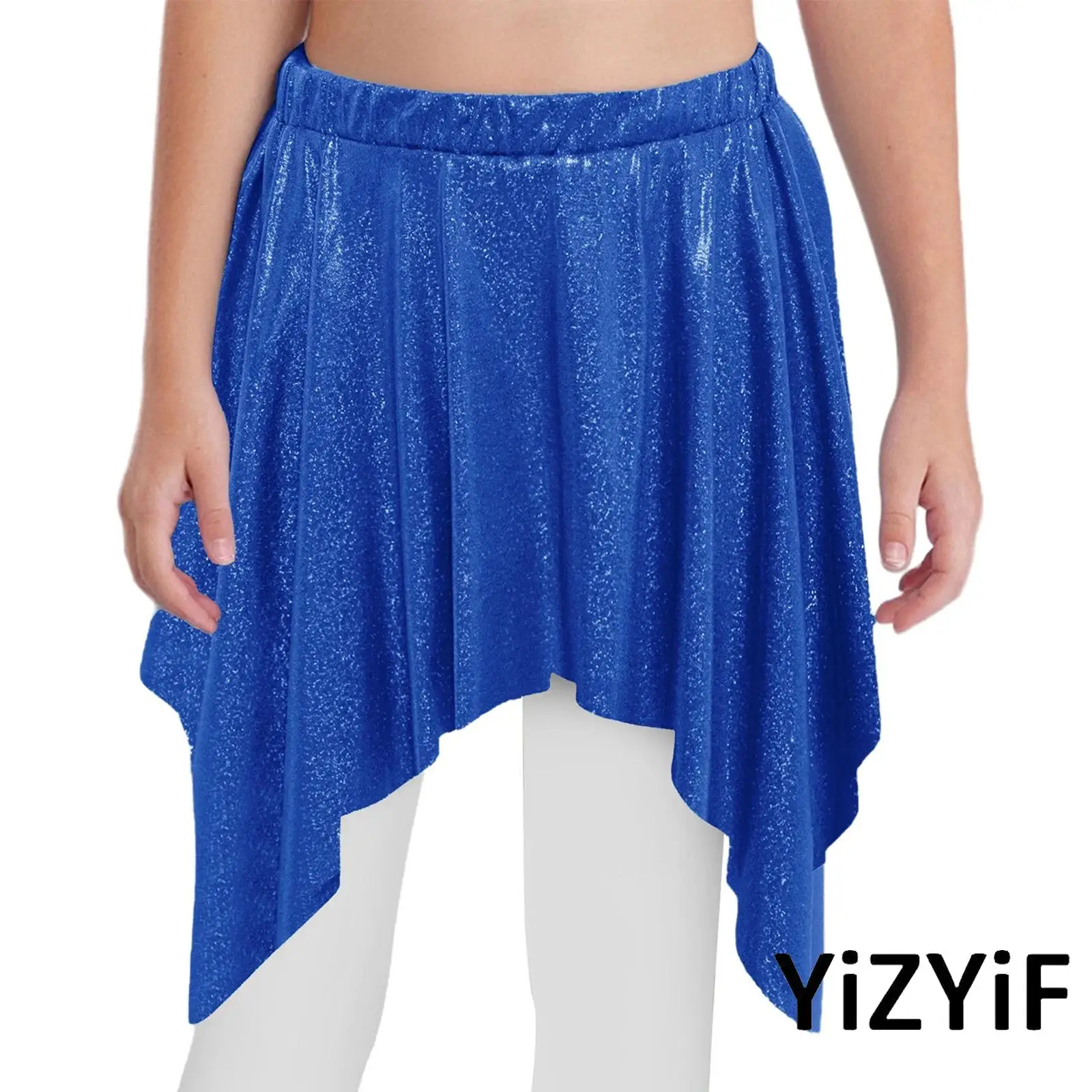 

Girls Metallic Mini Dots Irregular Ruffled Jazz Dance Skirt Elastic Waistband Asymmetrical Skirts for Cheerleading Dance Show
