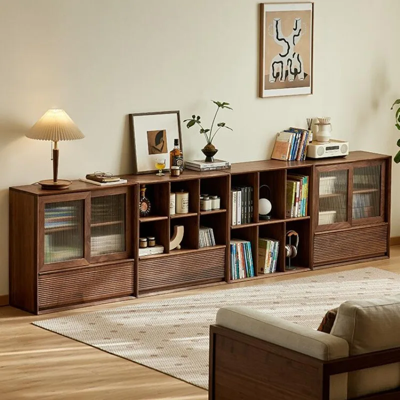 

North American black walnut low bookcase, Nordic multifunctional storage combination cabinet, home study floor-to-ceiling