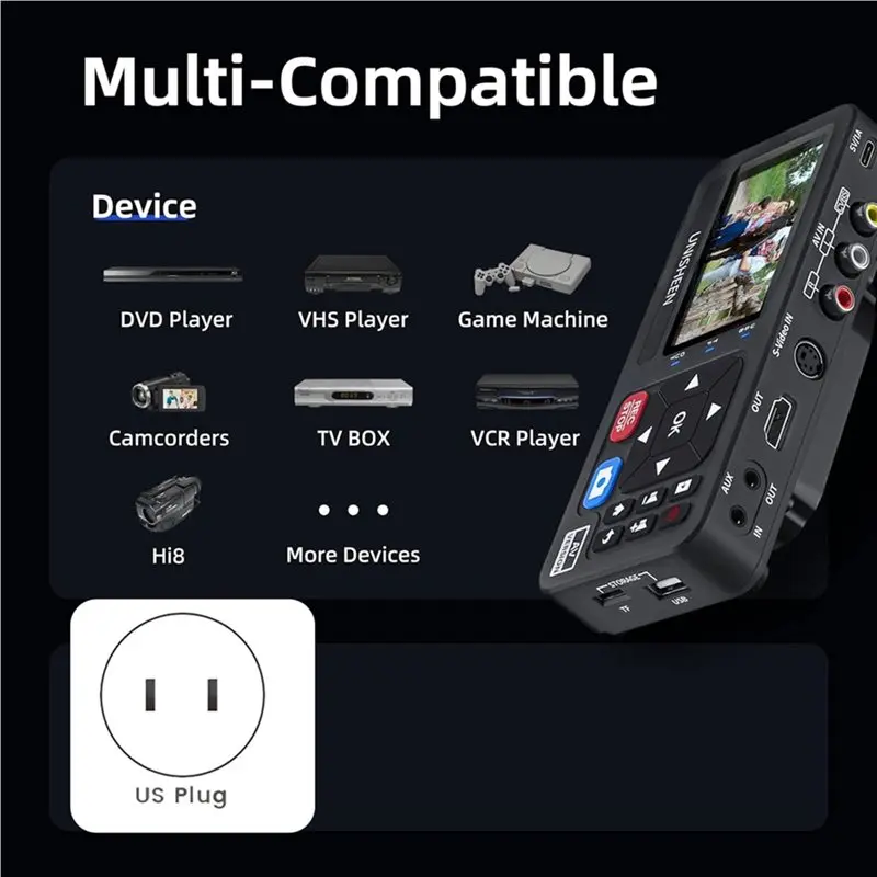 UNISHEEN For VHS To Digital Converter For VHS, VCR, DVR, DVD, Cassette Gaming Consoles-Video Recording Function US Plug - view 4