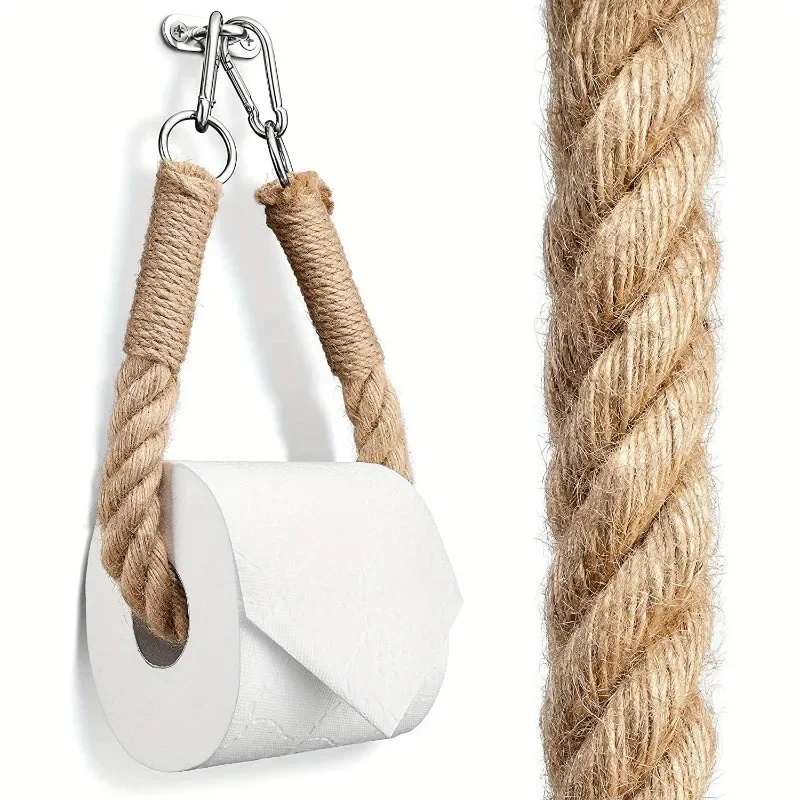 

1pc Rust proof retro hemp rope toilet paper holder - portable assembly, hemp towel holder suitable for bathrooms or kitchens