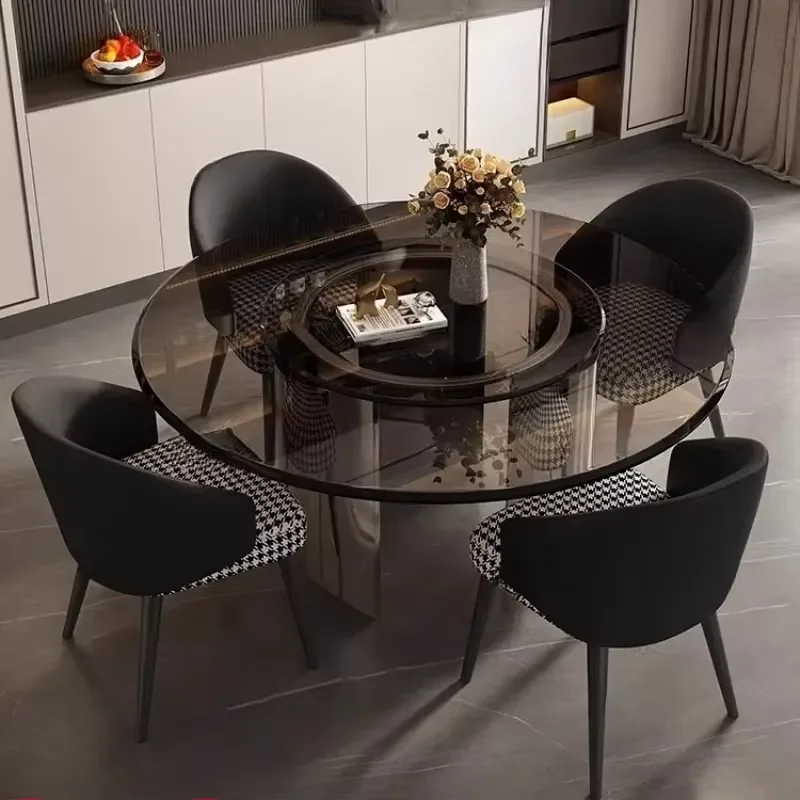 Lounge Designer Dining Table Coffee Round Glass Center Space Saving Dining Table Wall Nordic Mesas De Comedor Kitchen