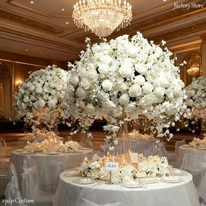 30-90CM Luxuriöses Weißes Rosen-Kunstblumen-Arrangement Hochzeitstisch-Mittelstück Große Seidenblumen für Party-Events und Heimdekoration – Detail 4
